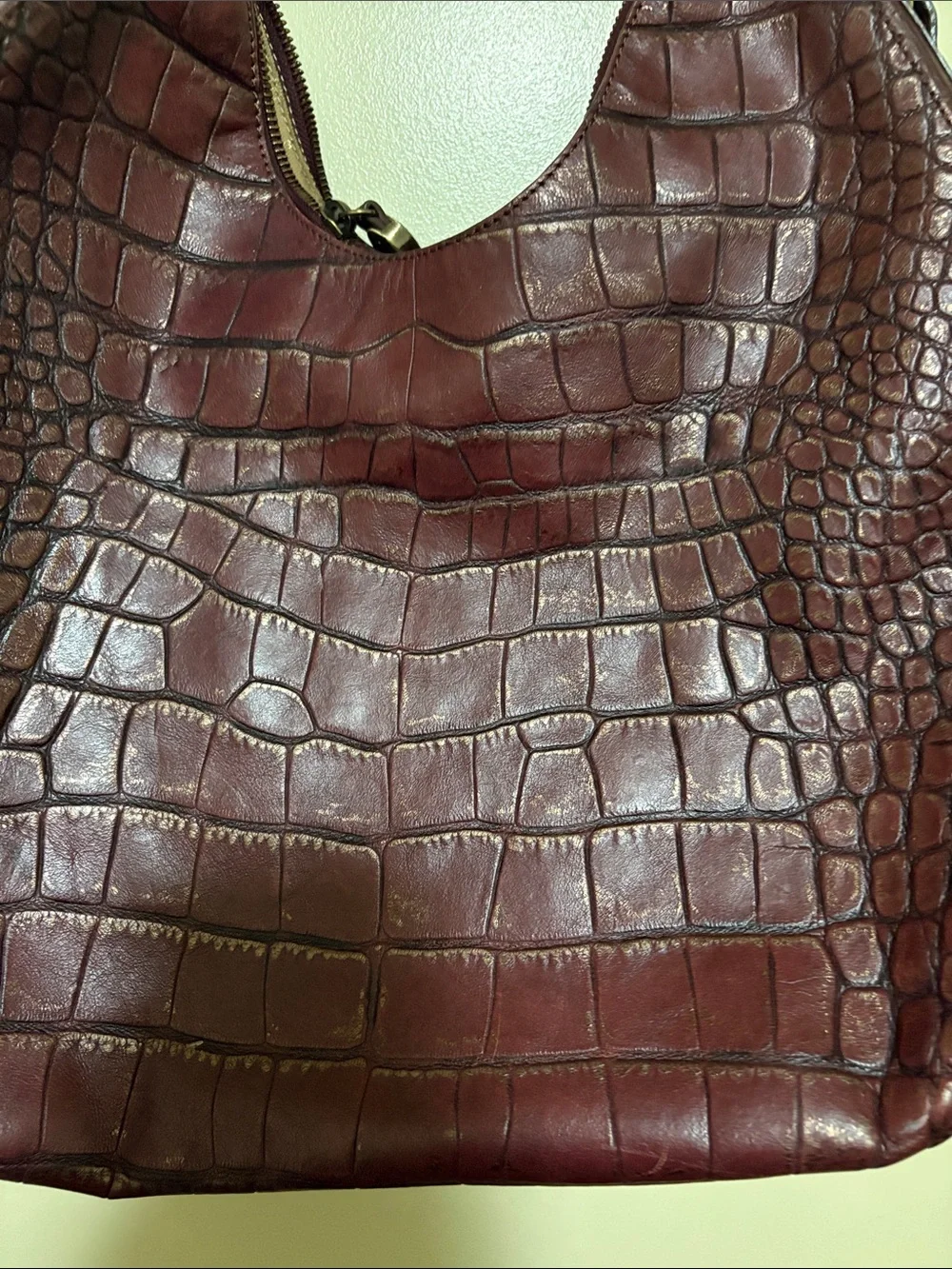 Monsac Croc-Embossed Hobo Bag in Burgundy